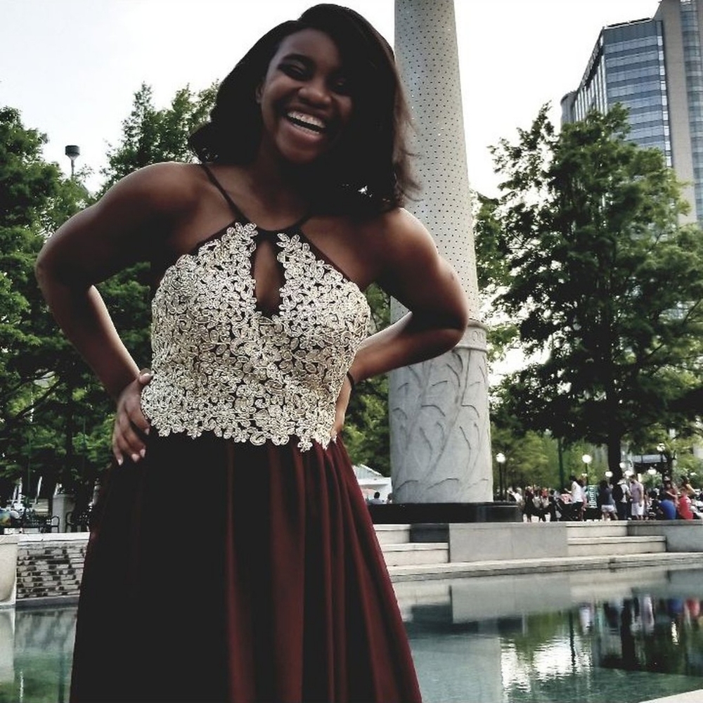 Red Wine and Gold Halter Dress with Tulle